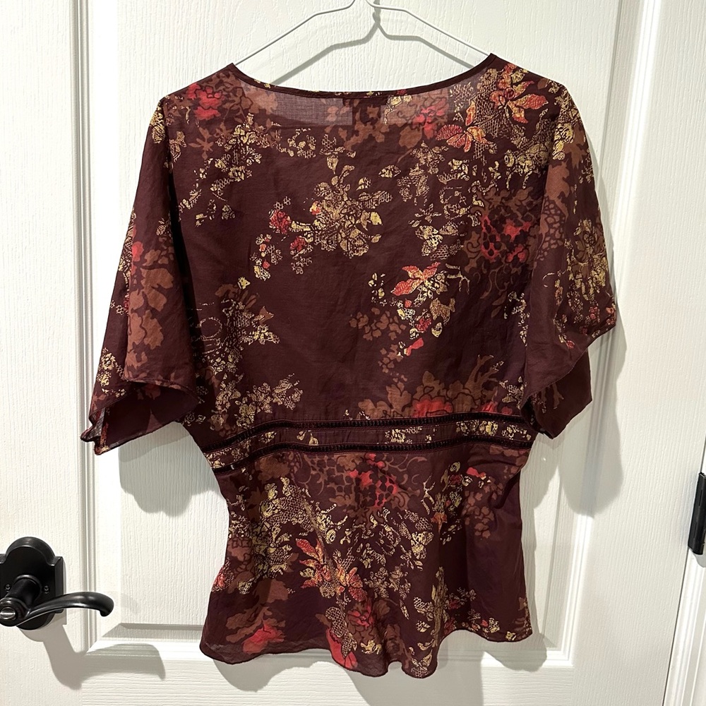 Calvin Klein Jeans Brown Floral Print Kimono Vneck Top Sz S - Picture 2 of 7